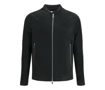 Wildlederjacke mit doppeltem Reißverschluss - Schwarz