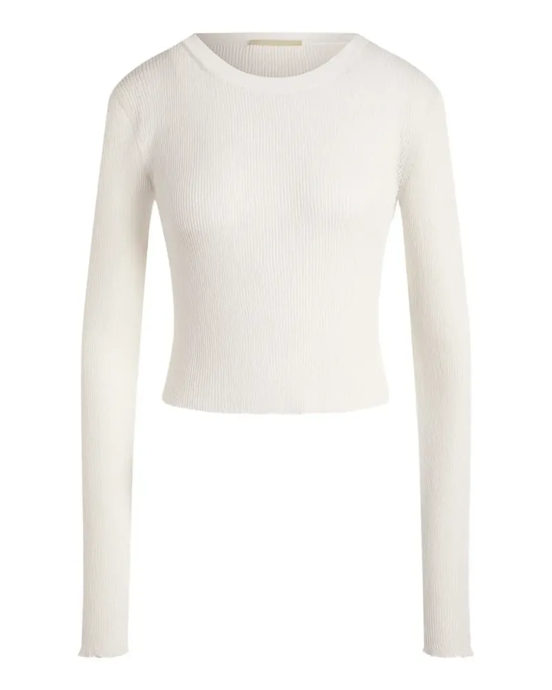 12 STOREEZ Geripptes Lattice Cropped-Sweatshirt - Weiß Weiß