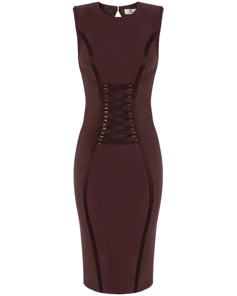 Elisabetta Franchi Überkreuztes Midikleid mit Spitzendetail - Braun Braun