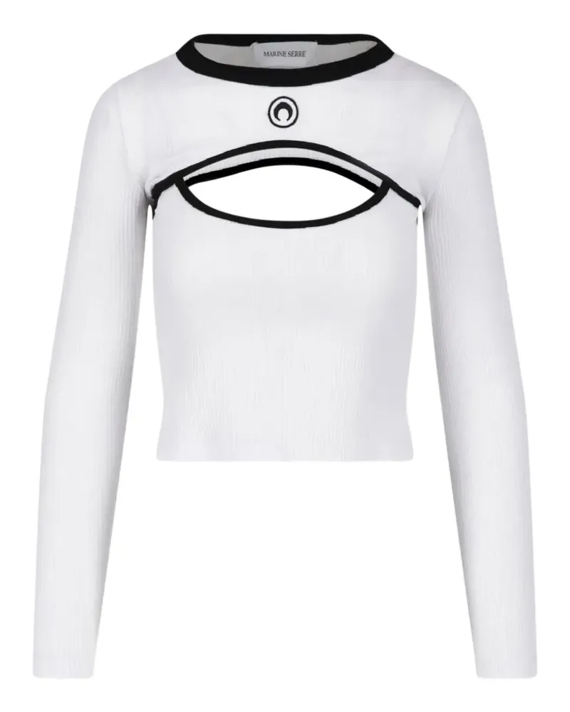 Marine Serre Zweifarbiges Langarmshirt aus geripptem Jersey mit Moon-Logo - Weiß Weiß