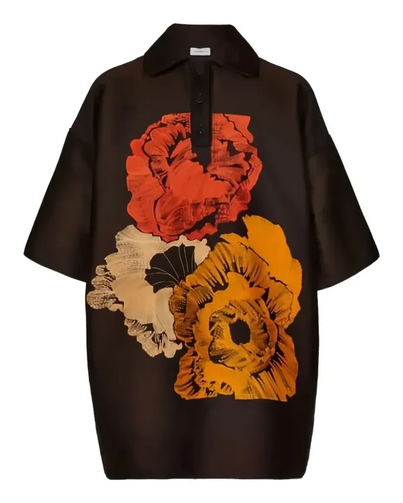 Ferragamo Poloshirt mit Blumenprint - Schwarz Schwarz