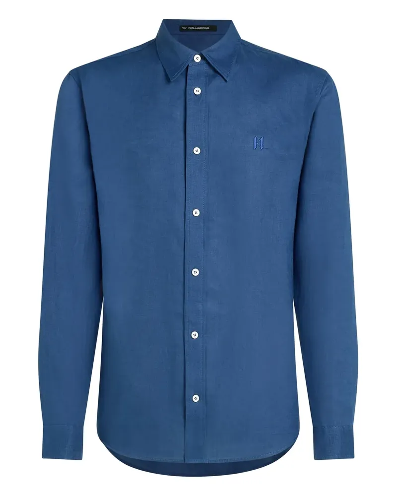 Karl Lagerfeld Leinenhemd mit Monogramm-Stickerei - Blau Blau