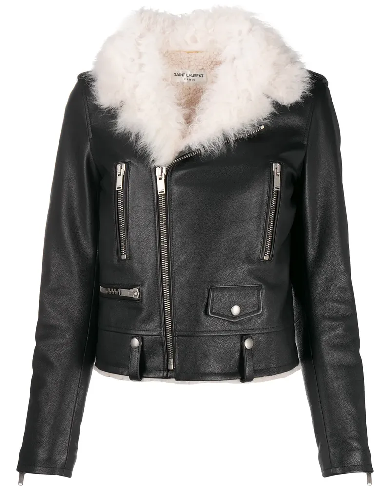 Saint Laurent Bikerjacke mit Shearling-Besatz - Schwarz Schwarz