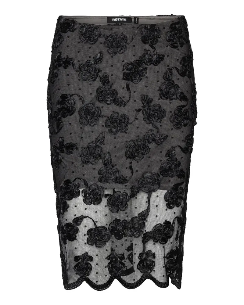 ROTATE Birger Christensen flower mesh midi skirt black - Schwarz Schwarz