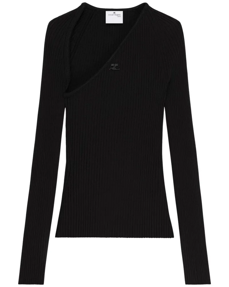 Courrèges Geripptes Slash Strickoberteil - Schwarz Schwarz