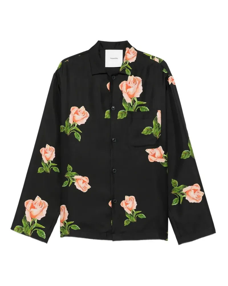 Nanushka Hemd mit Rosen-Print - Schwarz Schwarz