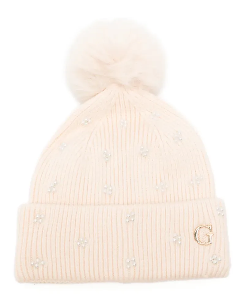 Guess faux-pearl pompom beanie hat - Nude Nude