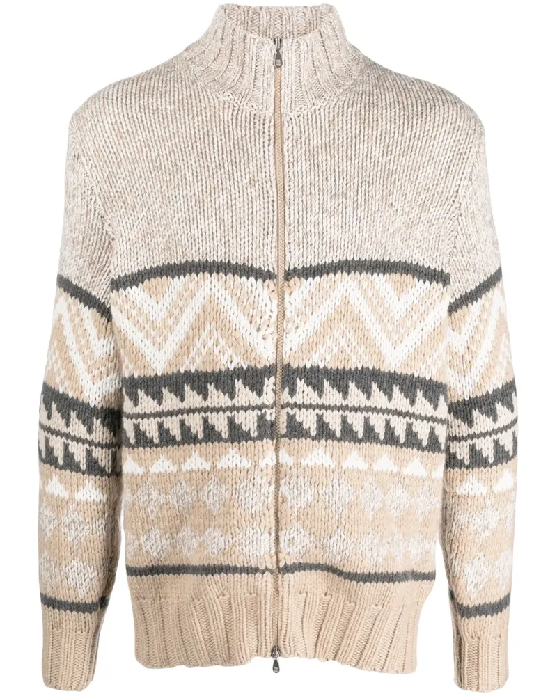 Brunello Cucinelli Intarsien-Cardigan aus Kaschmir - Nude Nude