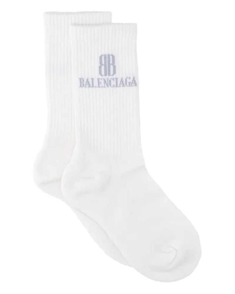 Balenciaga Gerippte Socken mit Logo-Stickerei - Weiß Weiß