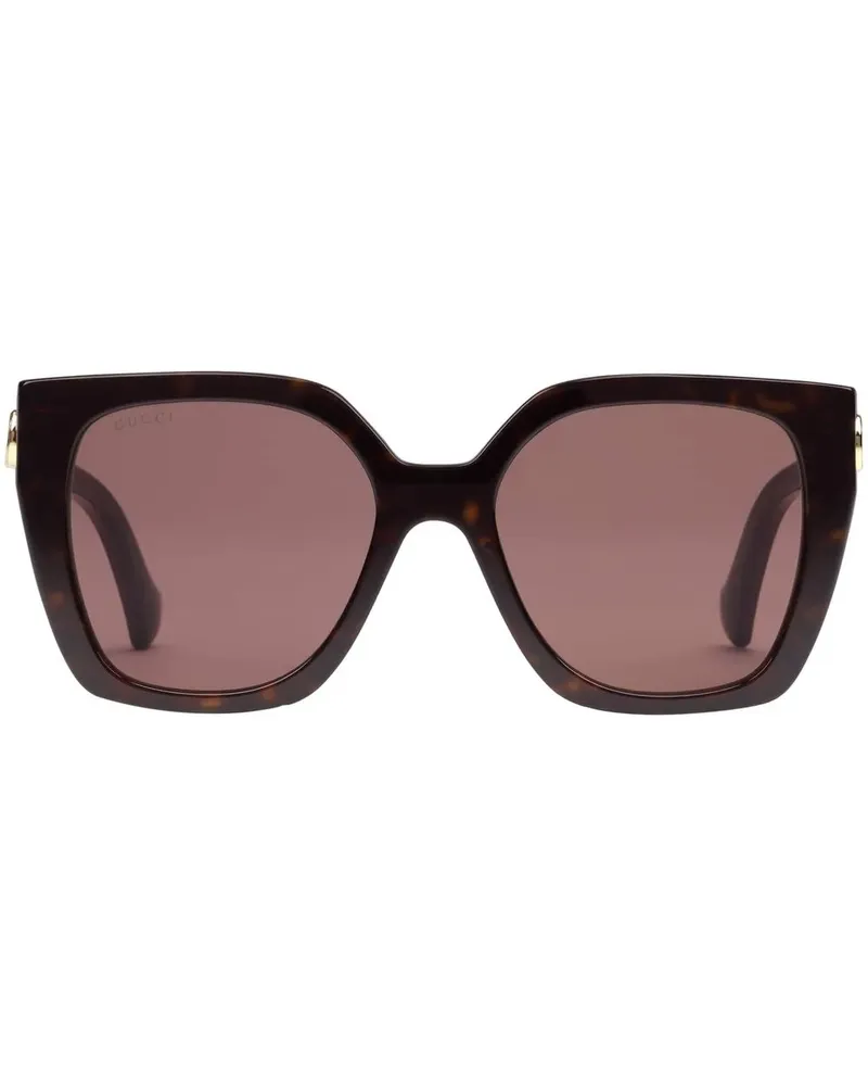 Gucci Eckige Sonnenbrille mit Web-Detail - Braun Braun