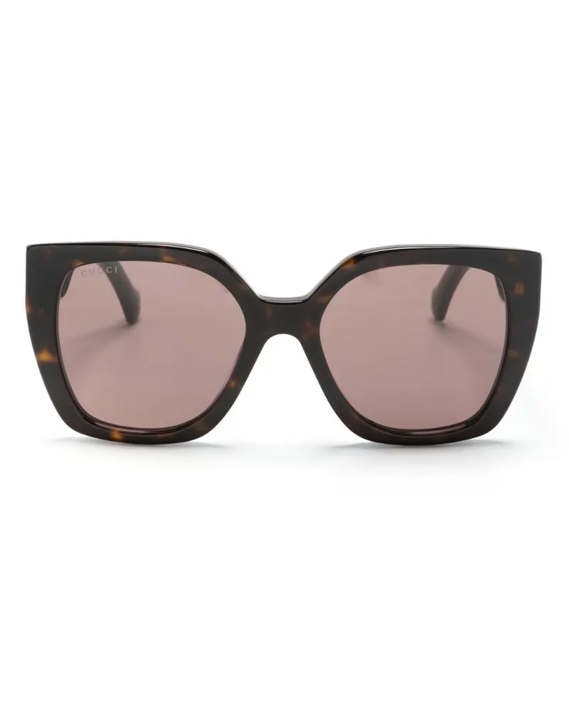 Gucci Eckige Sonnenbrille mit Web-Detail - Braun Braun
