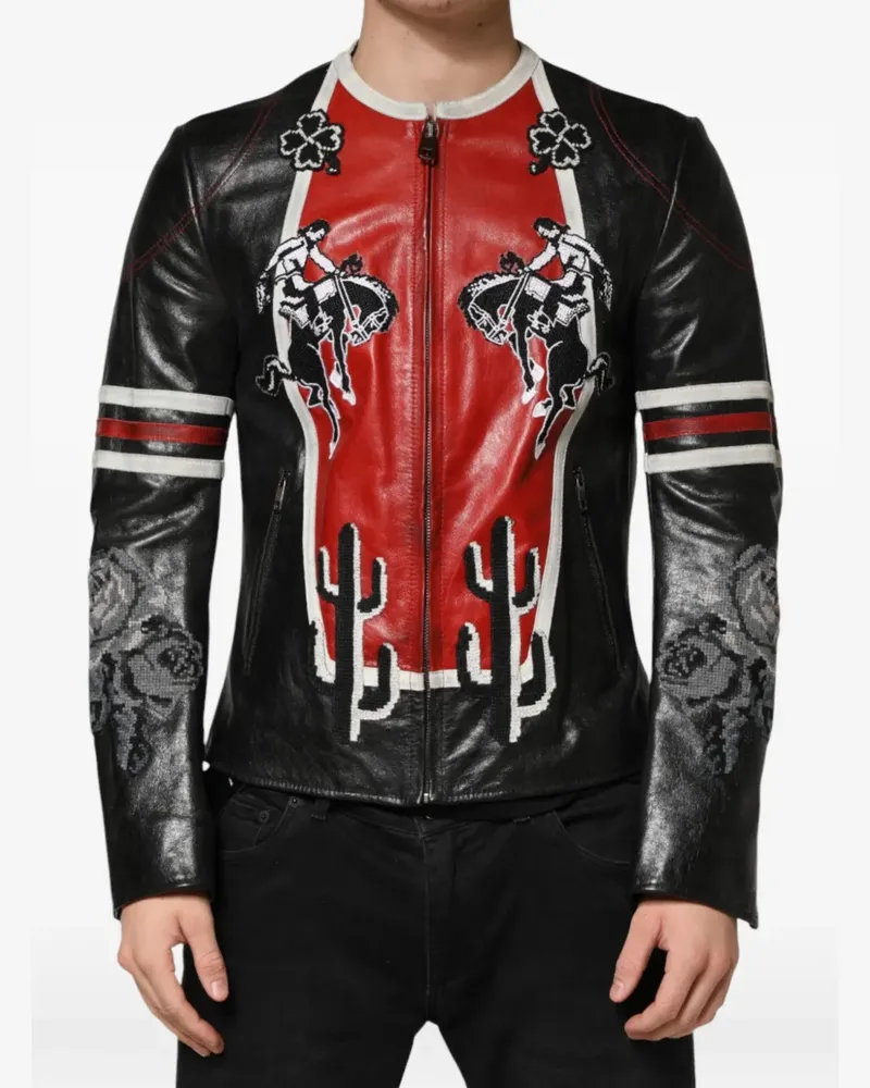 Dolce & Gabbana Lederjacke mit Stickerei - Schwarz Schwarz