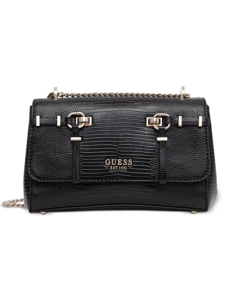 Guess Schultertasche mit Eidechsen-Effekt - Schwarz Schwarz