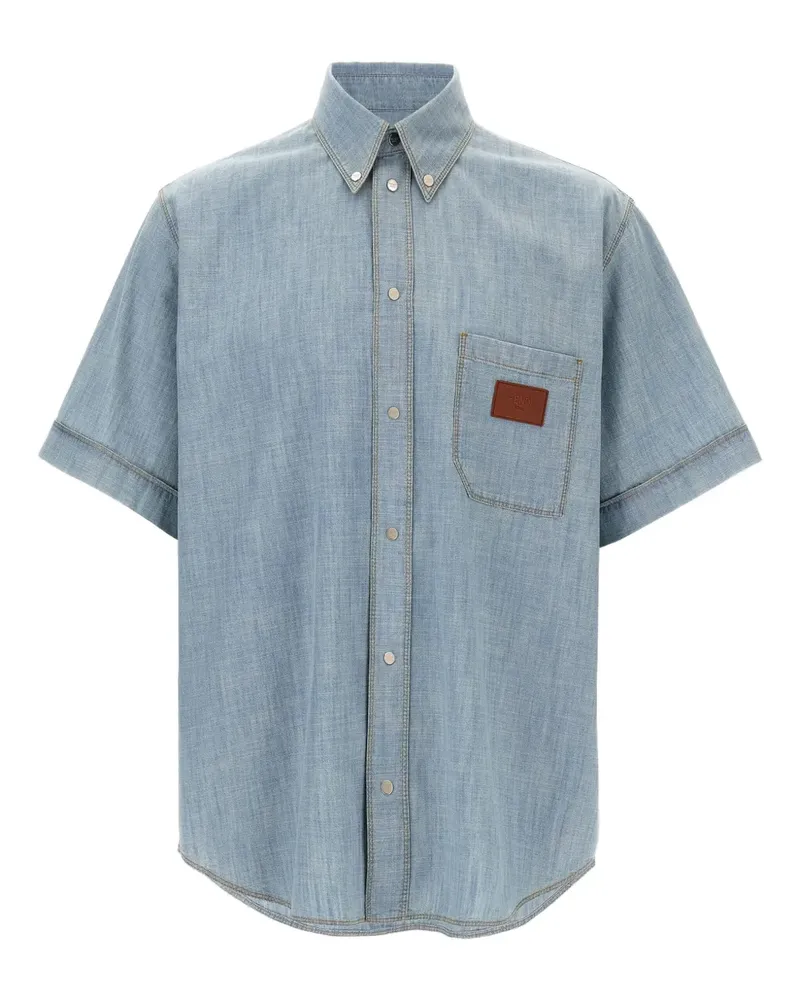 Fendi Kurzärmeliges Hemd aus Chambray - Blau Blau