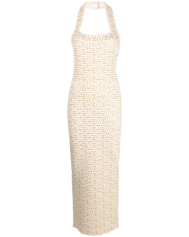 Balmain Neckholder-Kleid mit Logo - Nude Nude