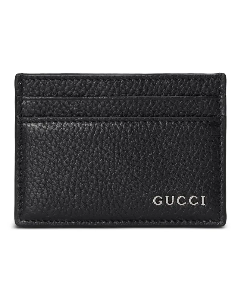 Gucci Kartenetui aus gekörntem Leder mit Logo-Schild - Schwarz Schwarz