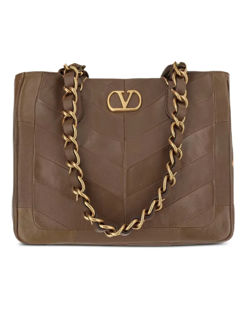 Valentino Garavani chevron-patchwork chain leather tote bag - Braun Braun
