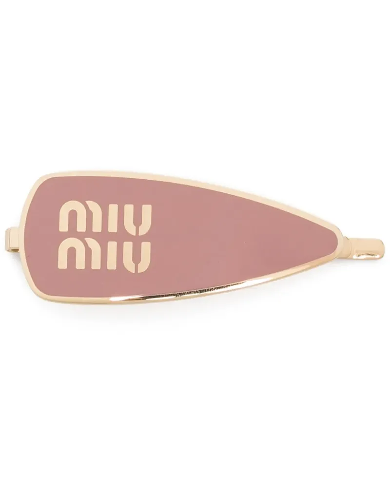 Miu Miu Emaillierte Haarspange mit Logo - Gold Gold