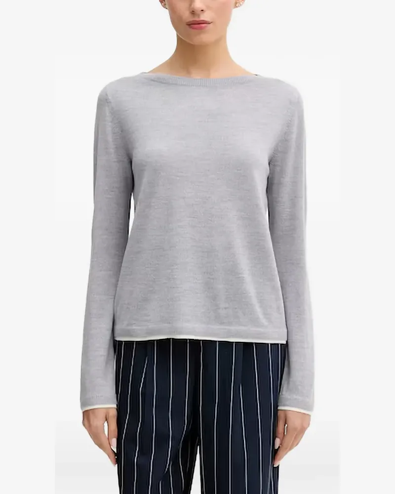 Benetton Feinstrick-Pullover mit U-Boot-Ausschnitt - Grau Grau