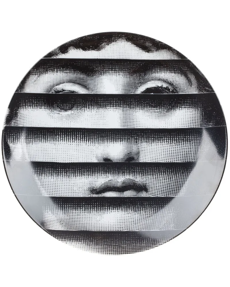 Fornasetti Teller mit Gesichtsmotiv Schwarz