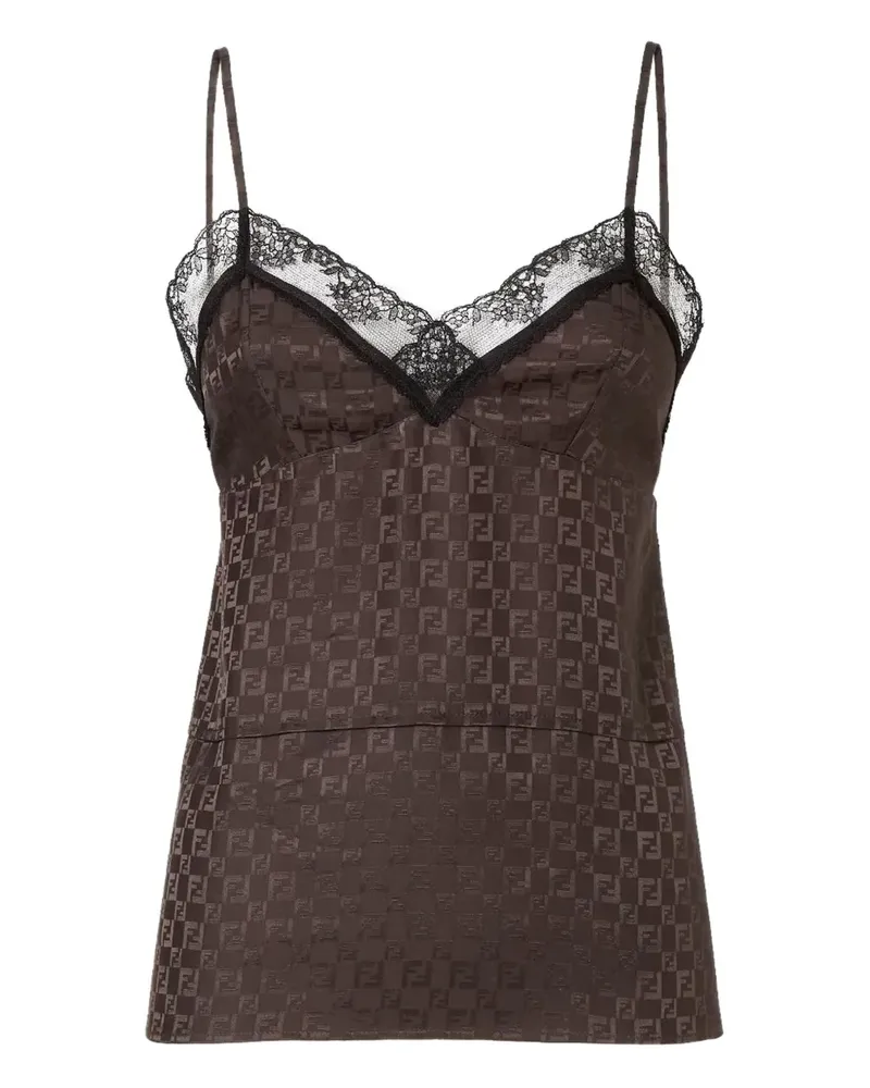 Fendi FF Jacquard-Oberteil mit Spitzenbesatz - Braun Braun