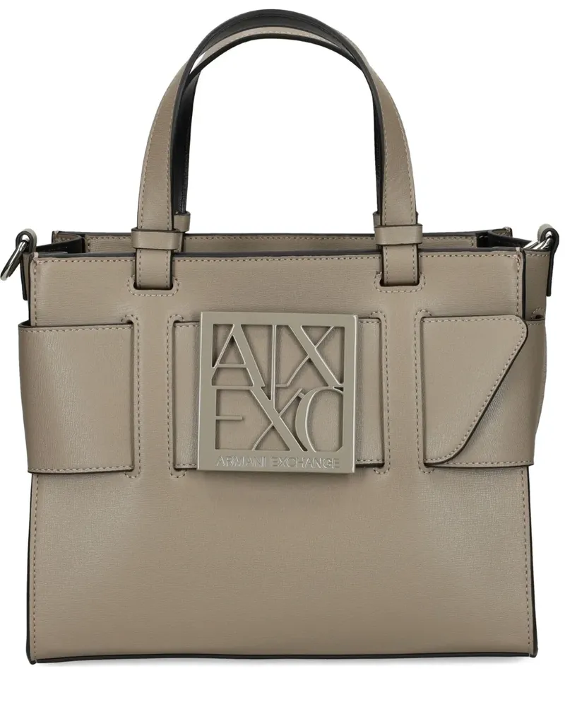 Armani Exchange Mittelgroße Tote Bag mit Logo-Schild - Braun Braun