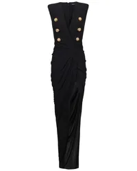 Balmain Langes Kreppkleid Schwarz