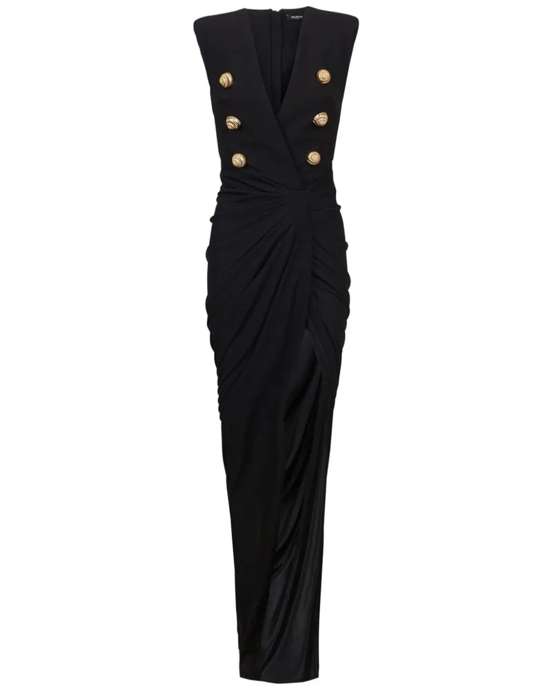 Balmain Langes Kreppkleid - Schwarz Schwarz
