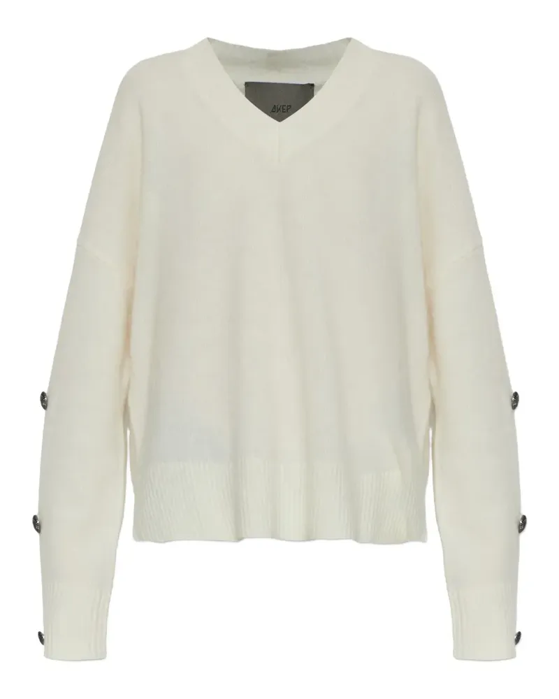 AKEP button-sleeve V-neck sweater - Weiß Weiß