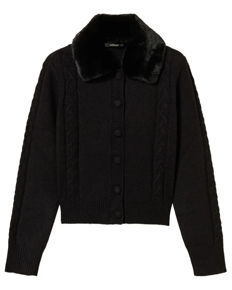 Twin-Set Cardigan mit Kragen aus Faux Fur - Schwarz Schwarz