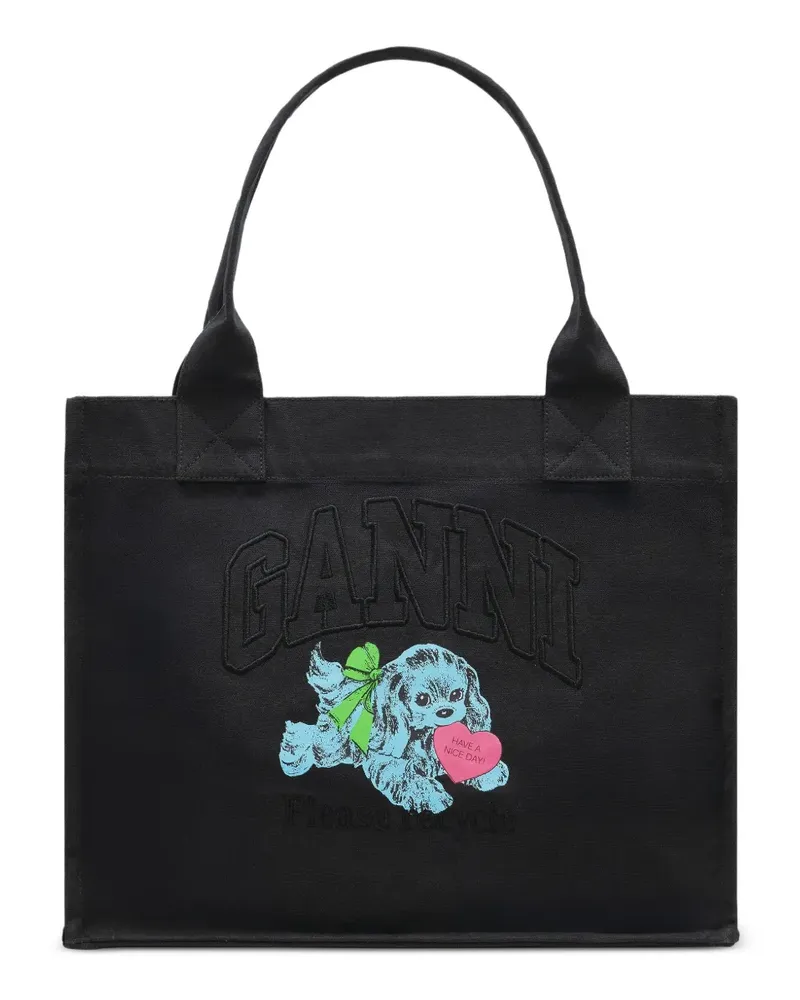 Ganni Tote Bag mit Welpen-Print - Schwarz Schwarz