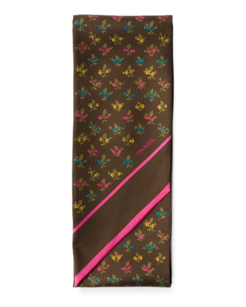 Prada printed silk twill skinny scarf - Braun Braun