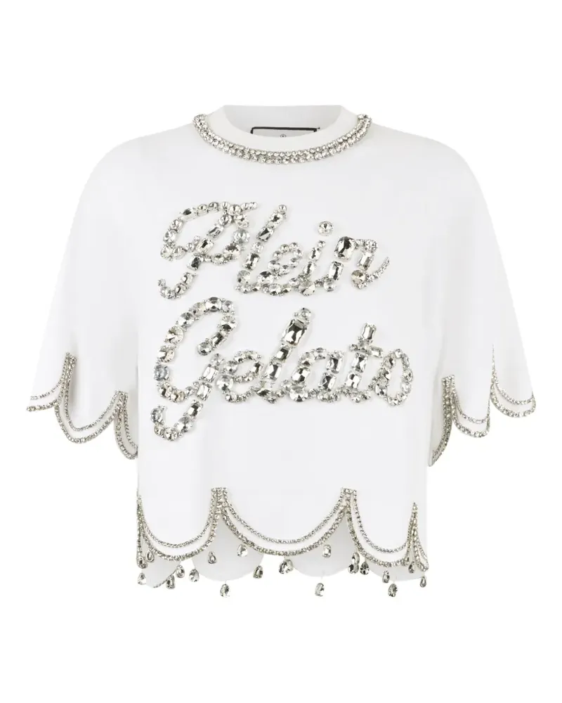 Philipp Plein Cropped-T-Shirt mit Kristallen - Weiß Weiß