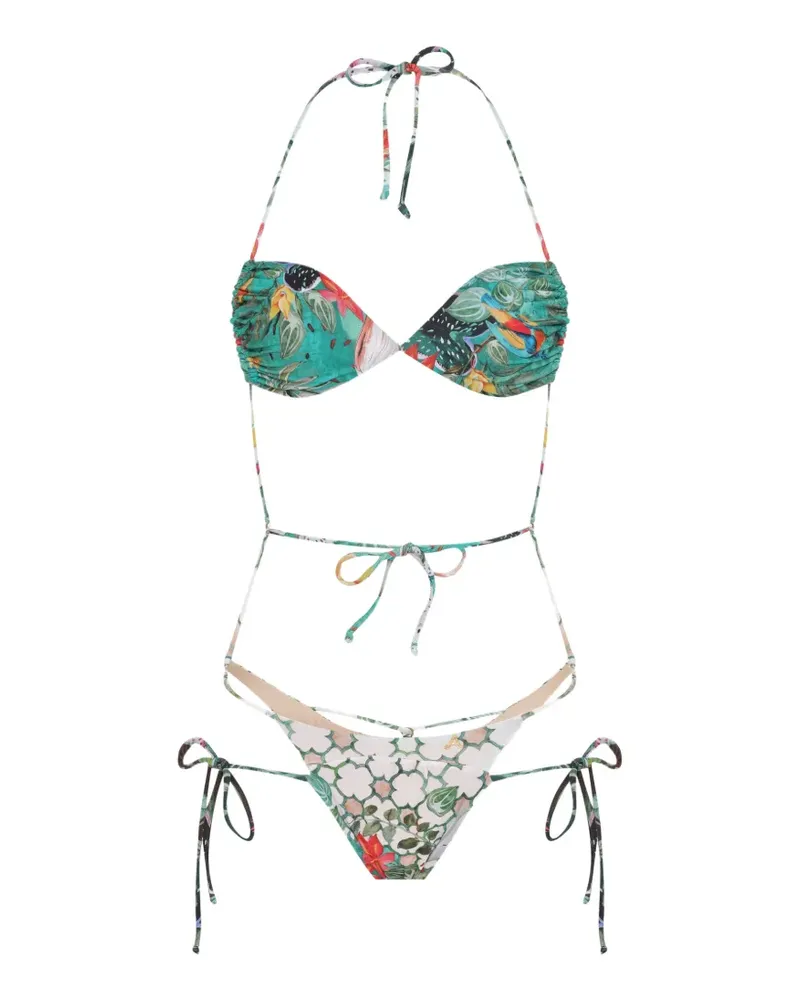 Amir Slama Neckholder-Badeanzug mit Blumenprint - Grün Grün