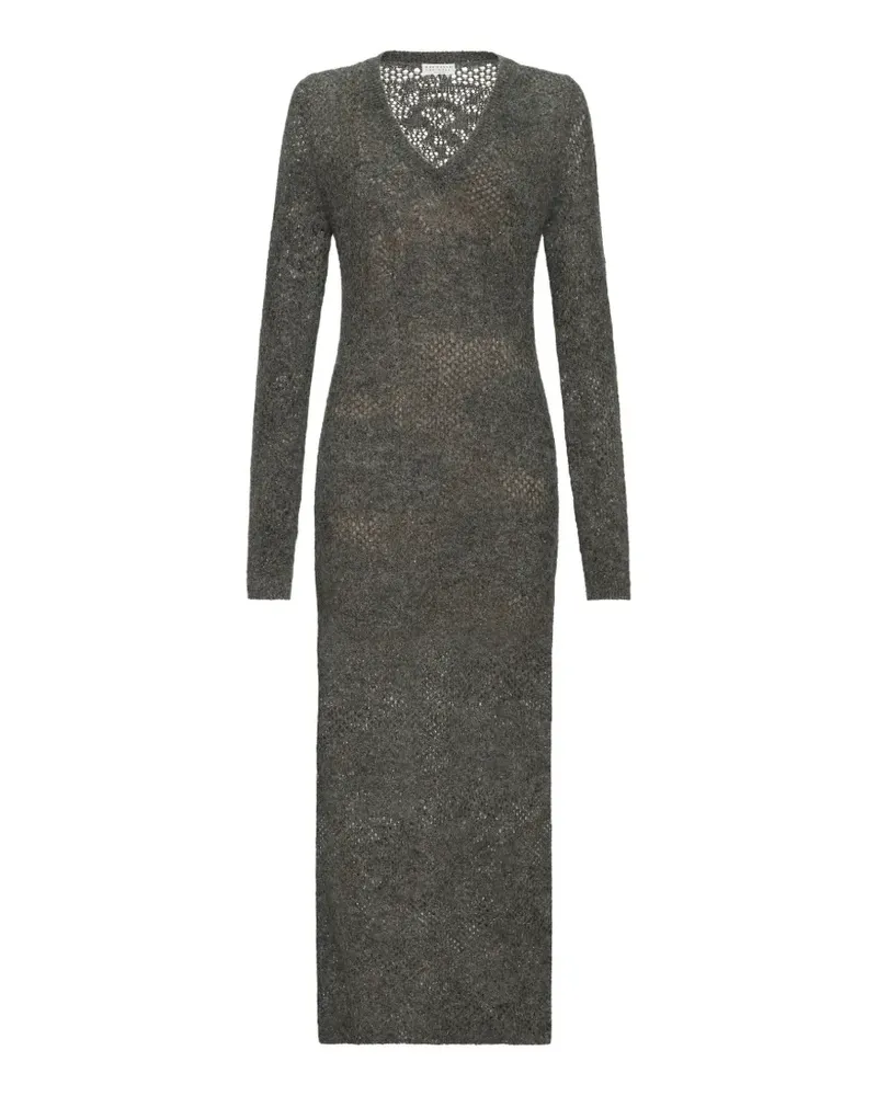 Brunello Cucinelli lace flowers knit dress in sparkling mohair and virgin wool - Grau Grau