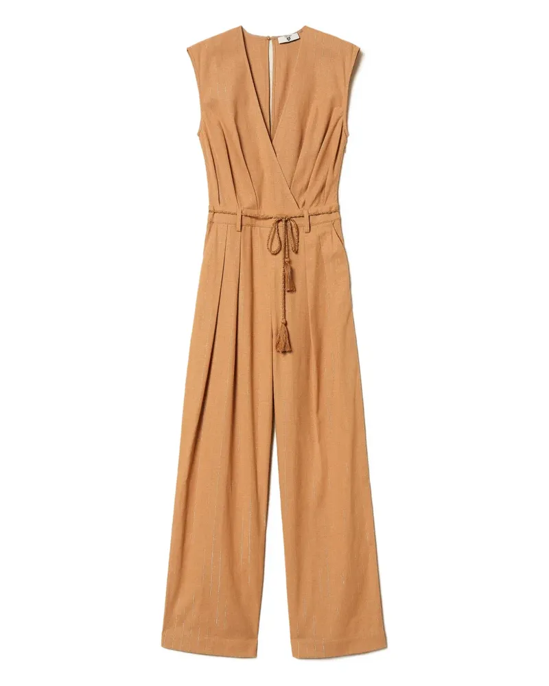 Twin-Set pinstriped belted jumpsuit - Nude Nude