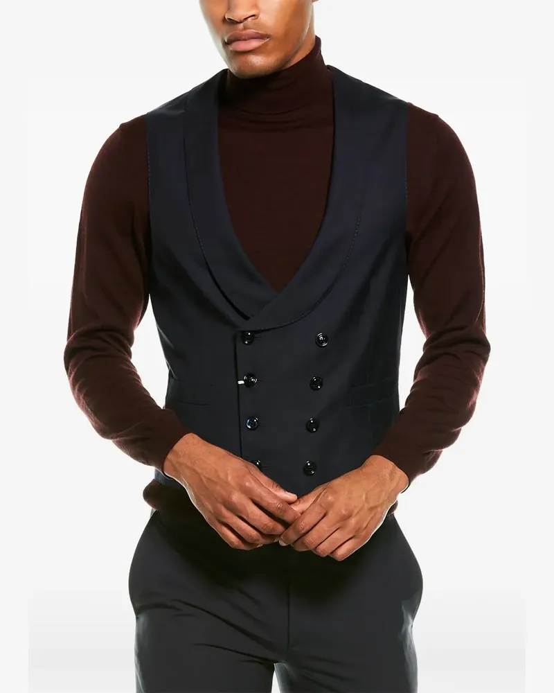 Brunello Cucinelli double-breasted shawl-lapel wool waistcoat - Blau Blau