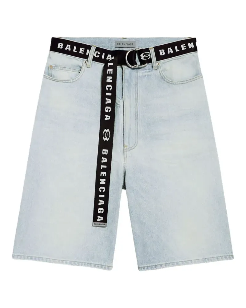 Balenciaga Jeans-Shorts mit Logo-Gürtel - Blau Blau
