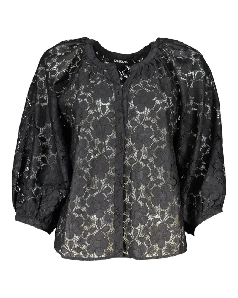 Desigual floral-lace puff-sleeve blouse - Schwarz Schwarz