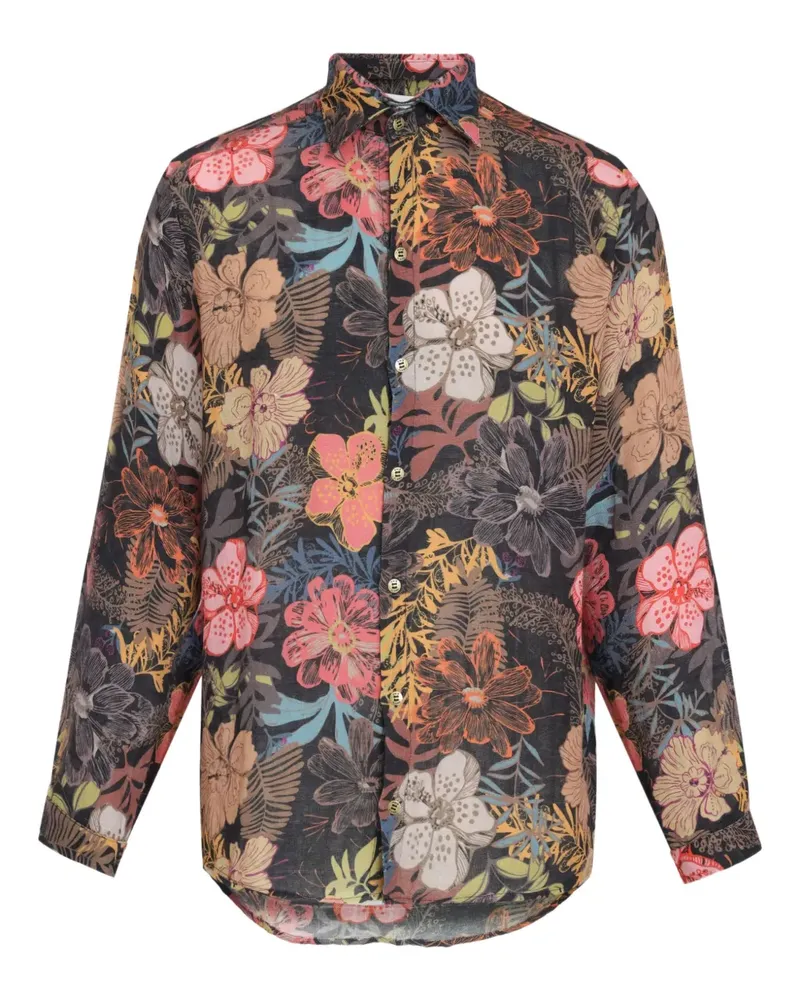 Amir Slama Hemd mit Blumen-Print - Schwarz Schwarz
