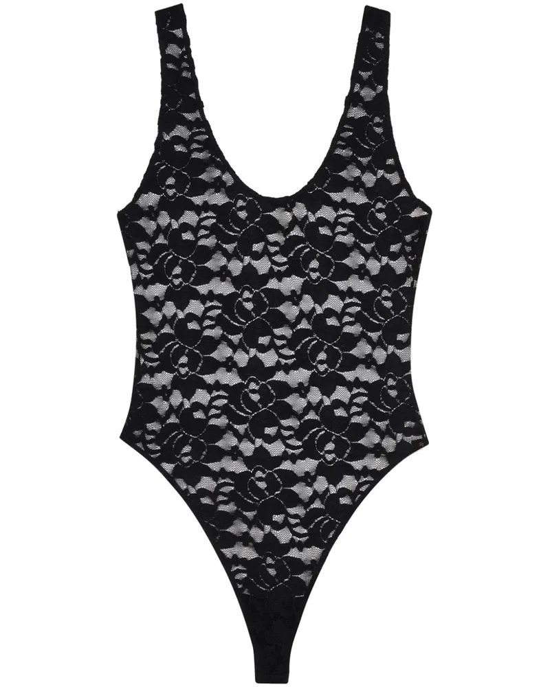 Anine Bing Alysha Body mit floraler Spitze - Schwarz Schwarz
