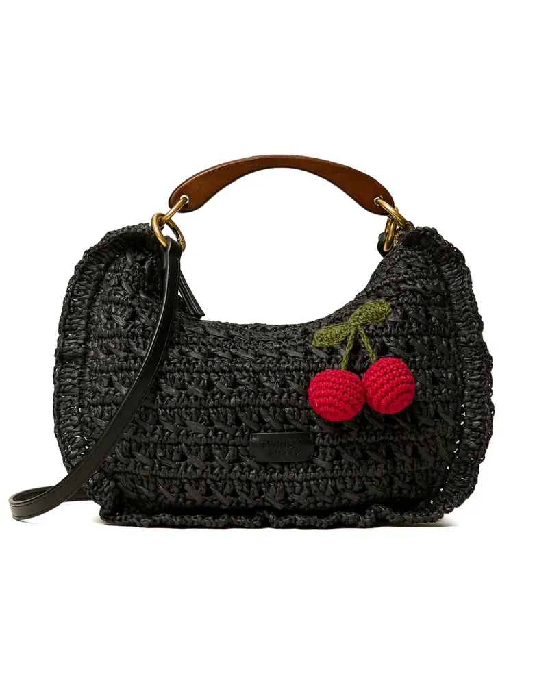 Twin-Set ruffled cherry-detail tote bag - Schwarz Schwarz