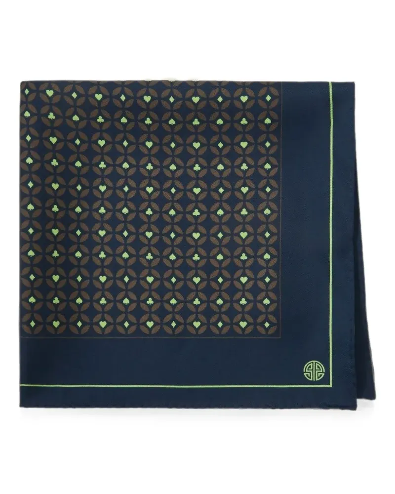 Shanghai Tang geometric-print mulberry silk pocket square - Blau Blau