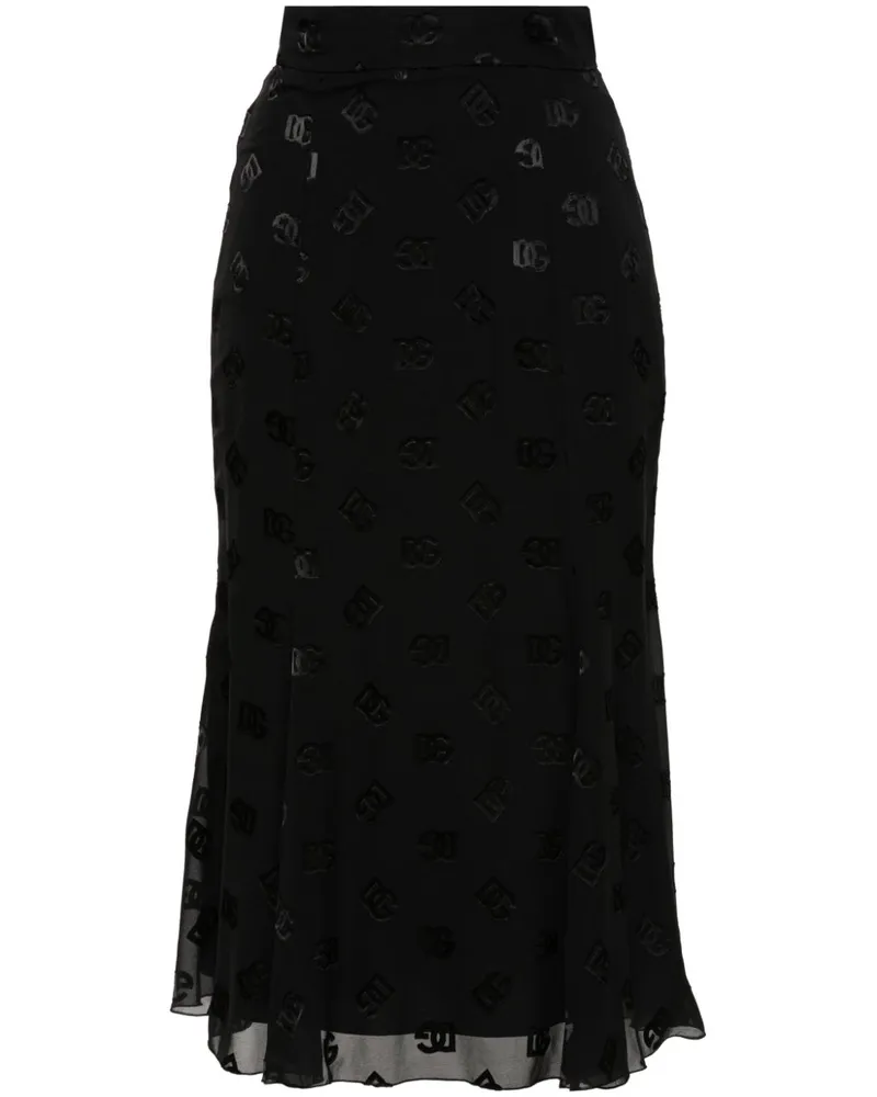 Dolce & Gabbana Godet-Midirock mit Devoré-Effekt - Schwarz Schwarz