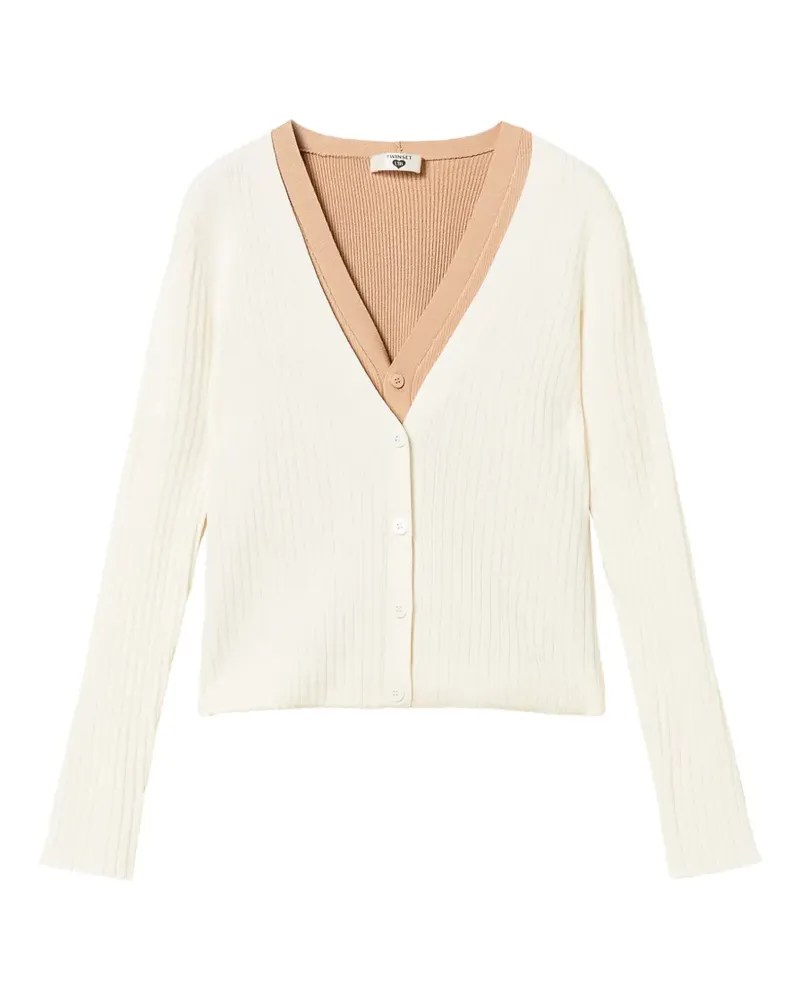 Twin-Set ribbed trompe oeil cardigan - Weiß Weiß