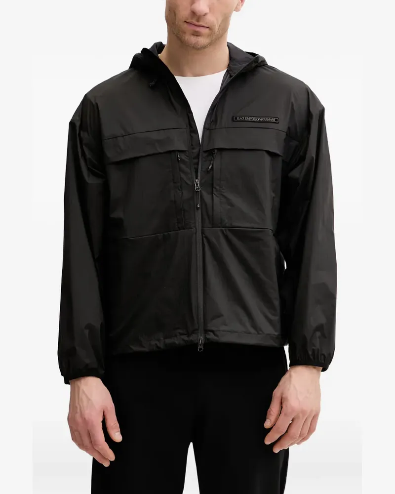 EA7 logo-patch hooded windbreaker - Schwarz Schwarz