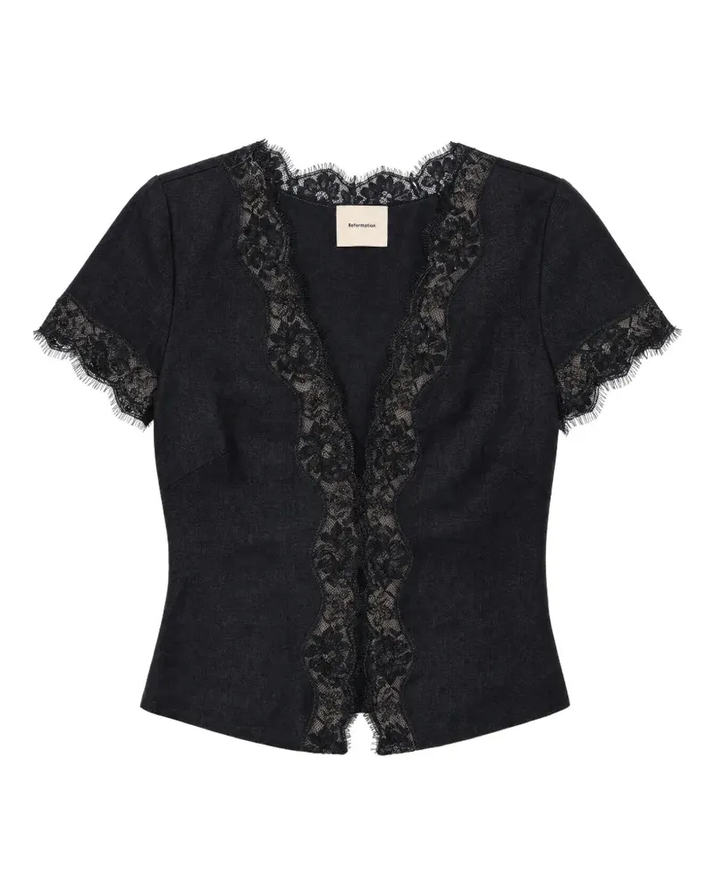 Reformation Brynn Oberteil mit Spitzenbesatz - Schwarz Schwarz