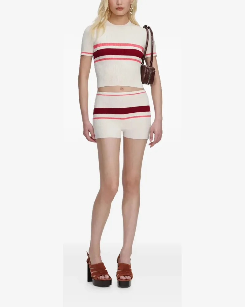 Self-Portrait striped elasticated shorts - Nude Nude