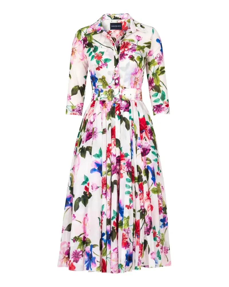 Samantha Sung Aster floral-print belted dress - Weiß Weiß