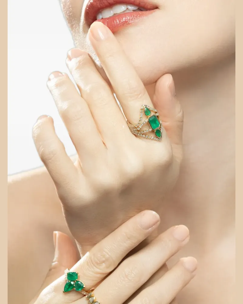 SHAY Deco emerald and diamond stacked ring - Gold Gold